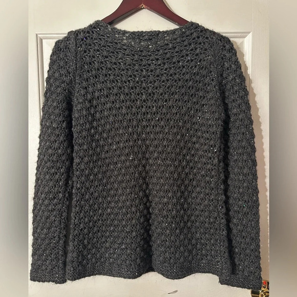ELSAMANDA Anthropologie ITALIAN Gray Popcorn Knit WOOL ALPACA SM Sparkle Sequin - Picture 6 of 11